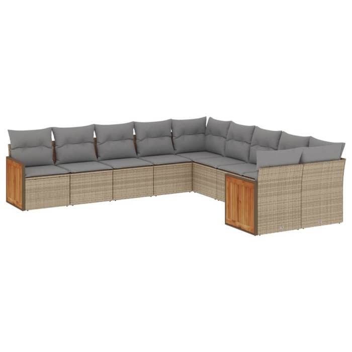 VidaXL Salon de Jardin avec Coussins 10 pcs, Canapés de Terrasse, Ensemble de Meubles de Patio, Mobilier d'Extérieur, Beige 3228033