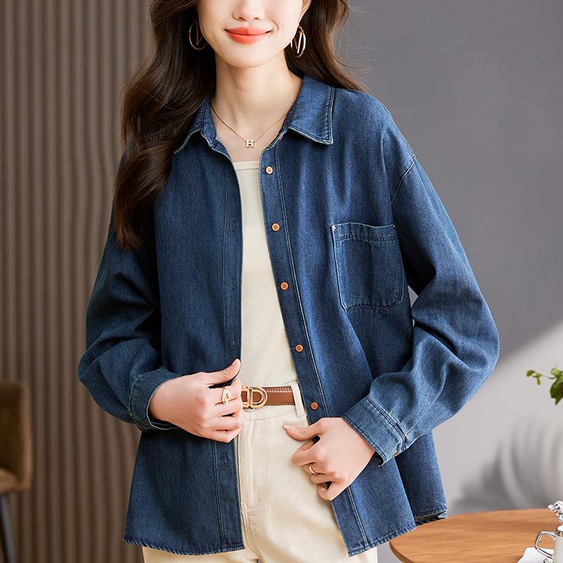 Women's High-End French Autumn 2024 Denim Long Sleeve Shirt