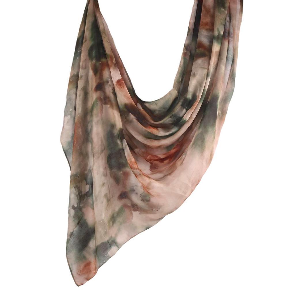 "Ethnic Watercolor Modal Cotton Shawl Satin Print Scarf for Women"