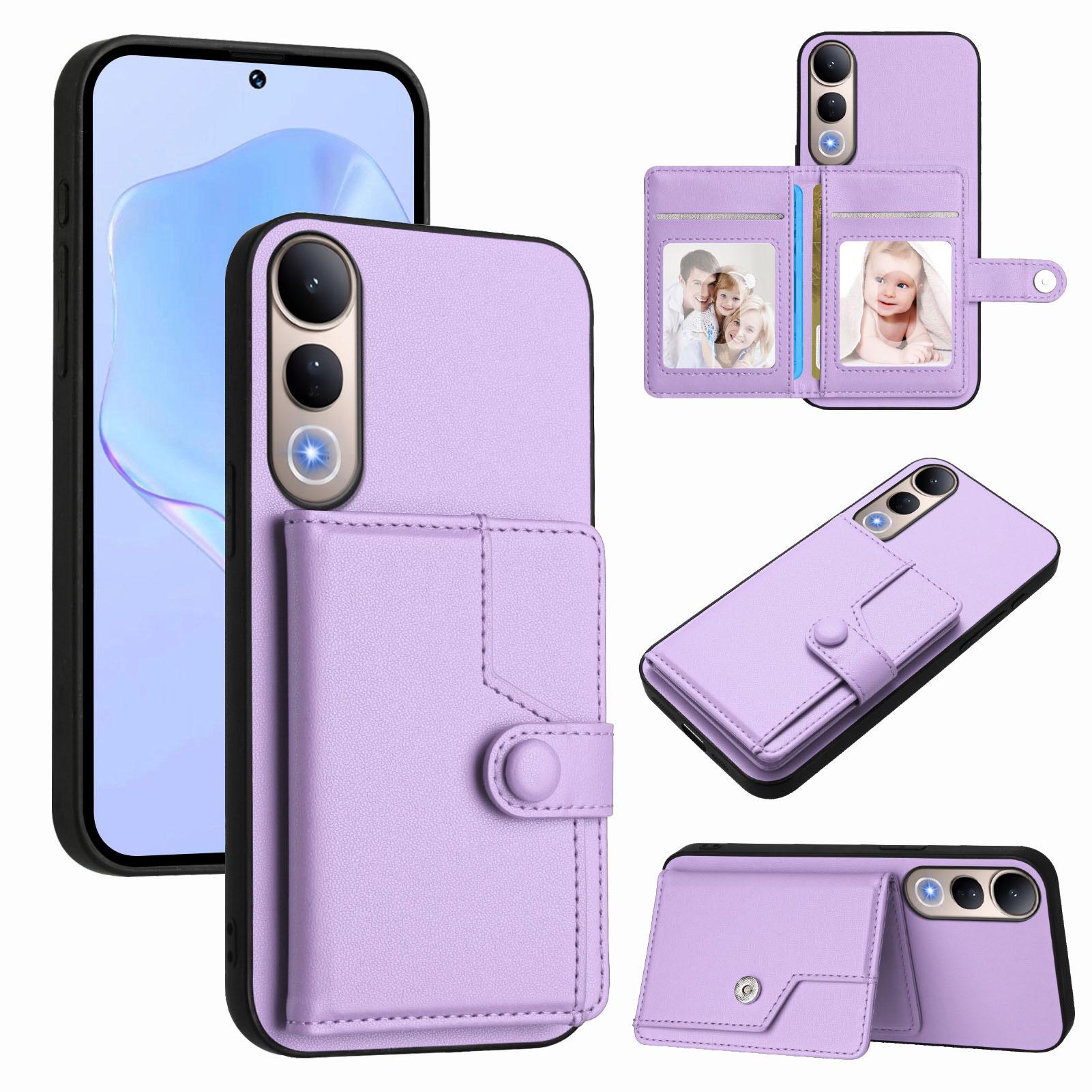 

For vivo V50 Lite 5G Case RFID Blocking Card Holder Kickstand TPU+PU Leather Phone Back Cover Purple