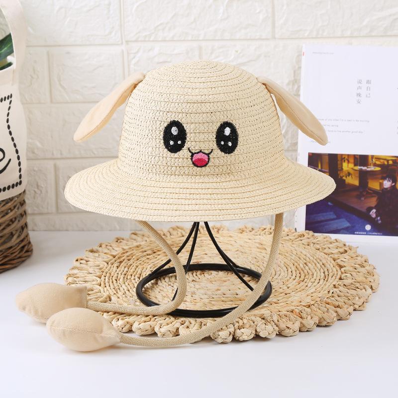 New Children's Sun Hat Summer Ear Moving Hat Airbag Rabbit Hat Sun Protection Straw Hat Tourist Attractions