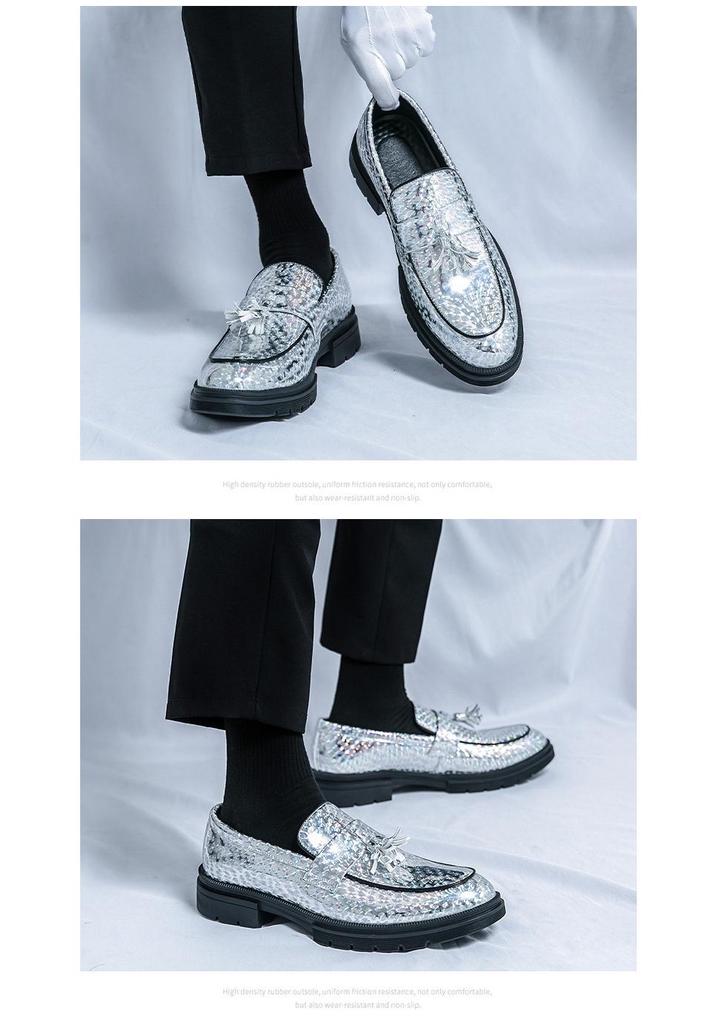 Men's Plus Size Tassel Leather Shoes for Formal Wear, Spring/Autumn Glossy Patent Finish, Perfect for Weddings and Business.