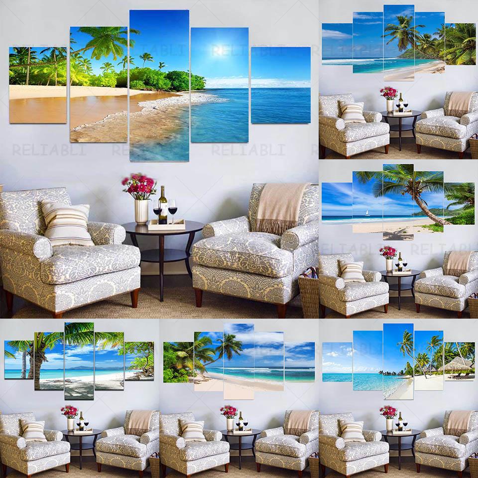 

5 шт., холст, искусство, Мальдивские острова, пальма, океан, солнечный свет, пейзажная живопись, настенные панно для гостиной, домашний декор, без рамки