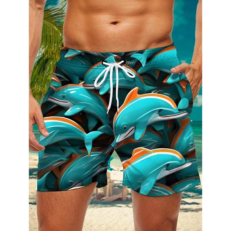 3d Seafood Print Men's Swimsuit Japanese Fish Hawaiian Shorts Men Summer Swim Shorts Drawstring Casual Shorts