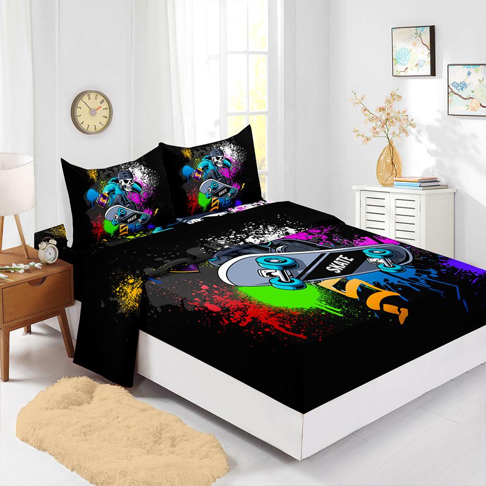 Mattress Sheet 3D Printed Skull Halloween Four-Piece Mattress Protective Cover Bedding Batch