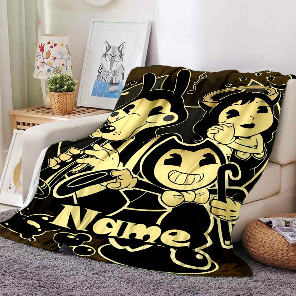 Custom Name Bendy and the Ink Machine Theme Printed Blanket - Perfect for Couch, Bed, Travel & Outdoor Use | Machine Washable, Cozy & Durable.