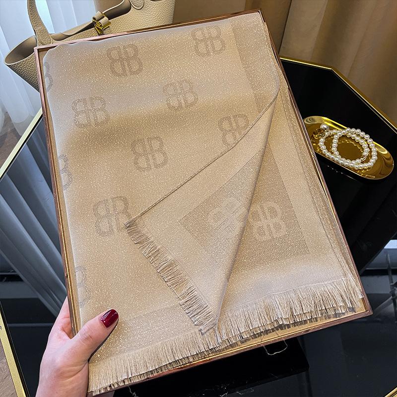 High Fashion Spring And Summer Long Silk Scarf Silk Shawl Scarf Fashion Versatile Tencel Cotton Letter Scarf