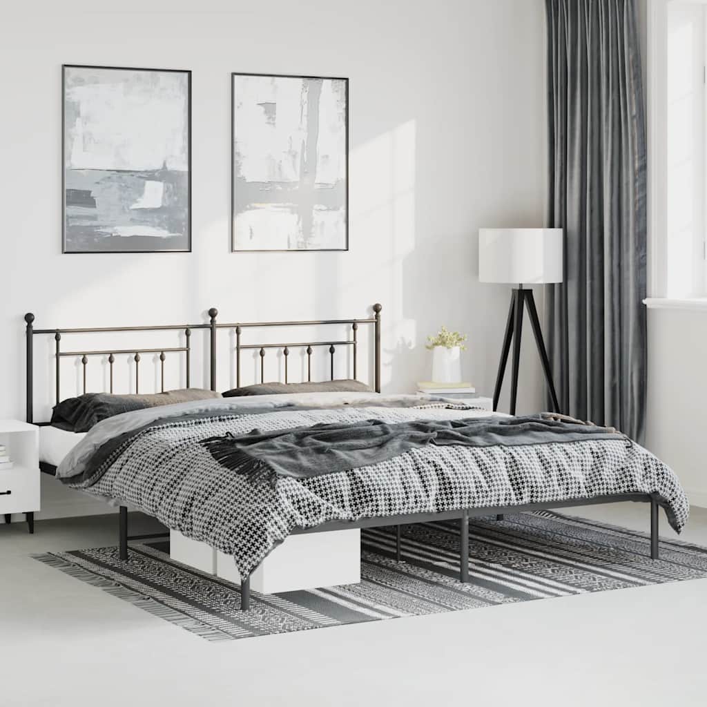 Struttura Letto in Metallo con Testiera Nero 183 x 213 cm