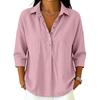Women's Waffle Knit Top Collar V Neck Half Button 3/4 Sleeve Loose Fit Casual Blouse Multi Color