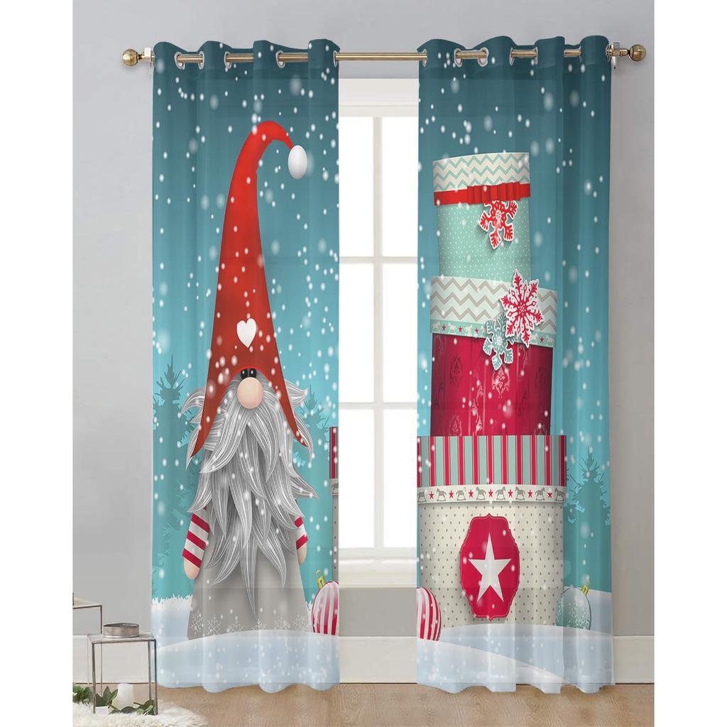Vánoce Zima Gnome dárek Sněhová vločka Koule Ložnice Průsvitné okno Závěs Obývací pokoj Tyl Závěs Voálové závěsy pro hotelovou kuchyni