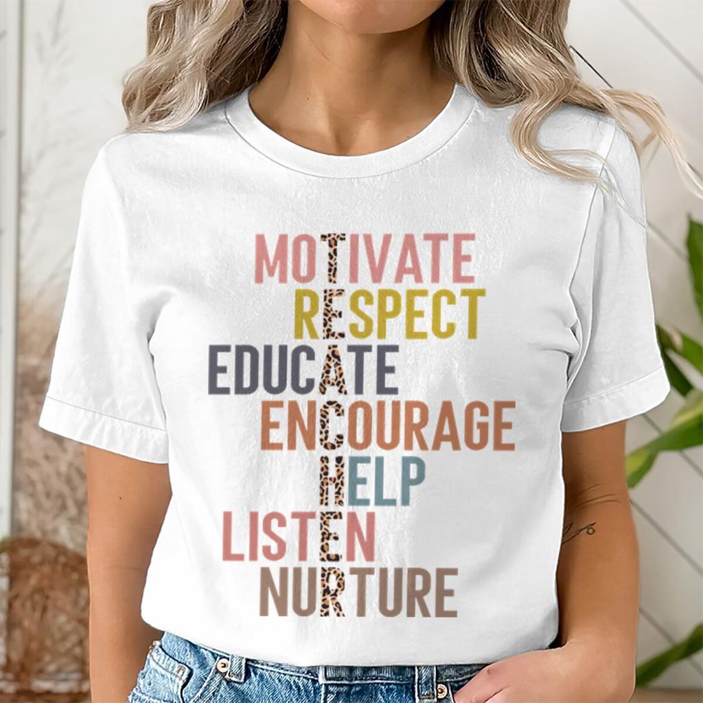 Leopard Print Teacher Tshirt Motivate Respect Educate Inspirational Quote Back To School Tee Gifts Unisex Unisex Teacher Tshirts