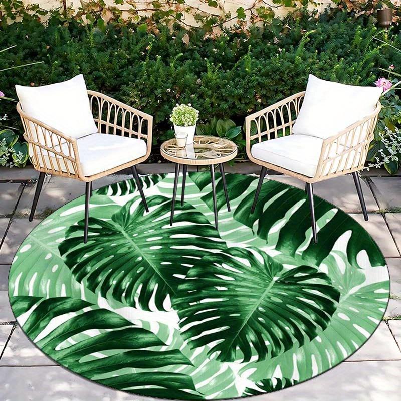 Monstera Blatt Runder Teppich, Kristallfleece Polyester, Rutschfest, für Wohnzimmer/Stuhlbereich
