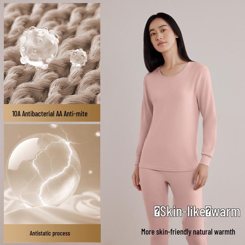 HLA Women's Round Neck Pure Cotton Antibacterial Thermal Base Layer Set