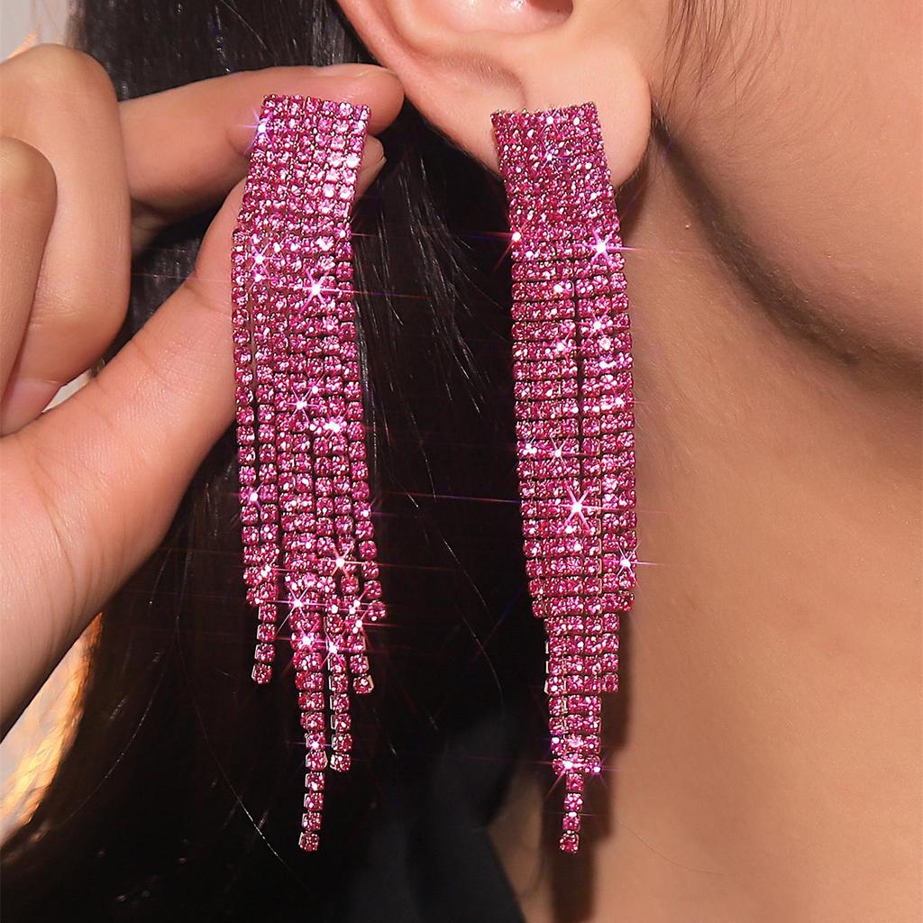 Elegant Rhinestone Tassel Earrings: High-End Shiny Diamond Design for Women
