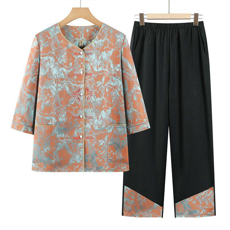 

Women s Spring & Summer Embroidered Two-Piece Set - Round Neck, 3/4 Sleeves, Ideal for Moms & Grandmas 3XL 58-65kg красный