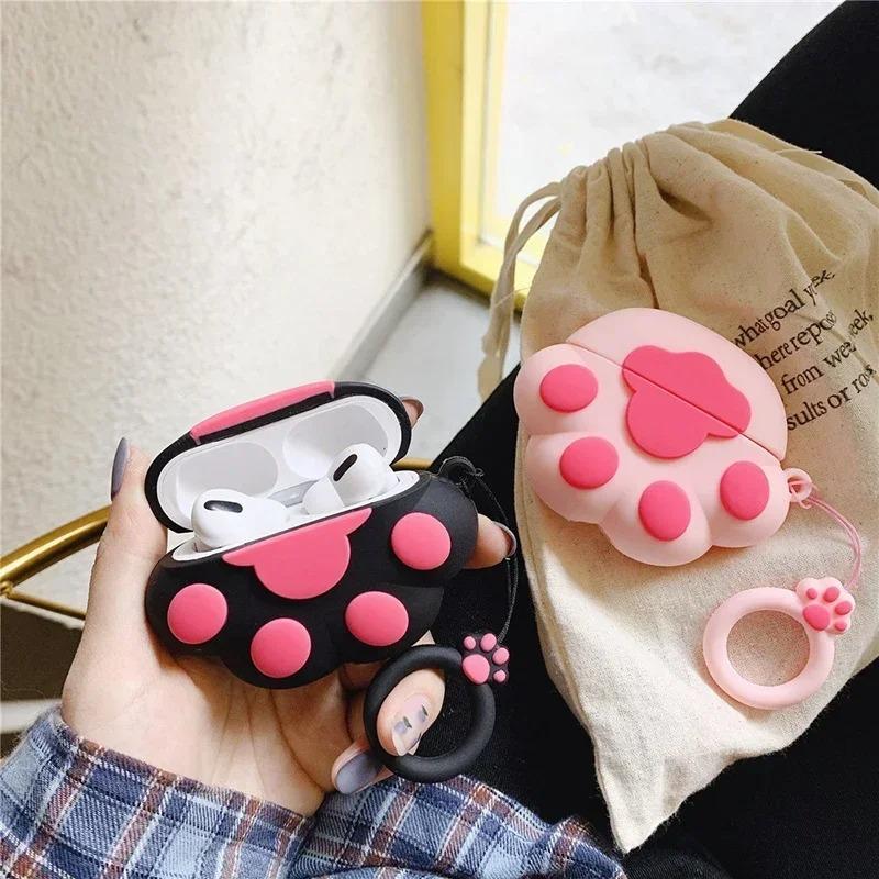 3D Cute Cartoon Cat Paw Earphone Case for Apple AirPods 1 2 Pro 3 2 Bluetooth Silicone Earphone Case for AirPods 4 3 Cover Cases Shell