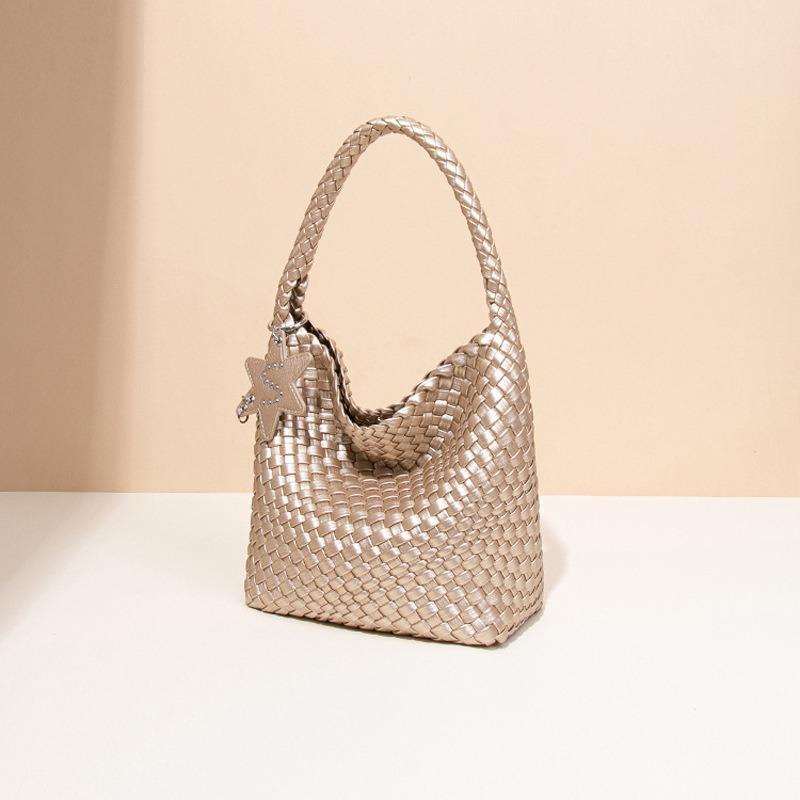Gun Gun Champagne Gold Hand-woven Tote Bag Women's Large Capacity Premium Handheld Shoulder Bucket Bag