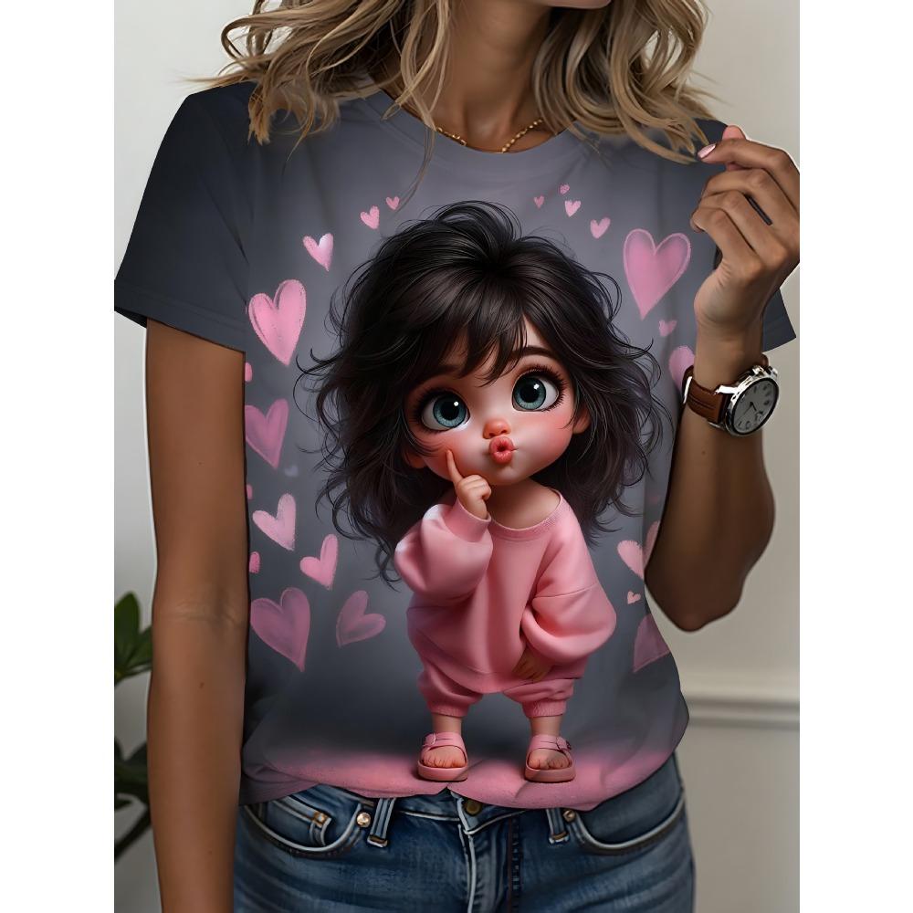 Summer 3D Printed Color T-shirt Women's Color Portrait Pattern Loose Comfortable Large Size Fashion Soft BreathableO-neck T-shirt