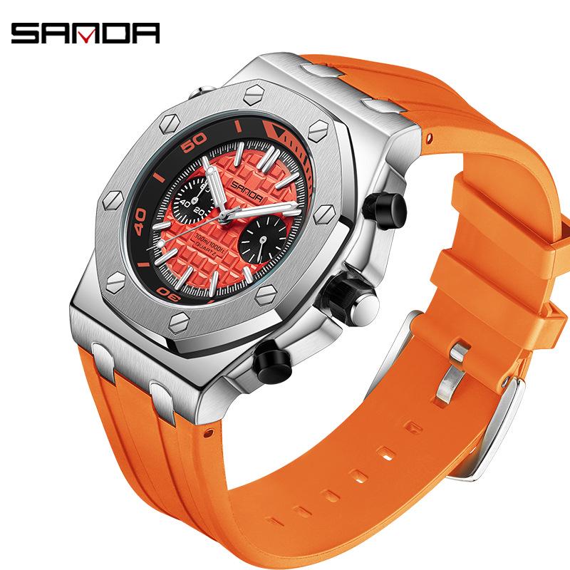 Sanda Men's Fashionable Multi-Functional Plaid Waterproof Luminous Quartz Watch