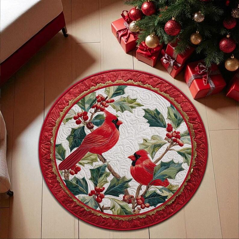 

Cardinal Bird Christmas Round Doormat, Welcome Holiday Mat, Festive Home Decor Rug, Indoor Xmas Gift Idea (2D Flat Printing) Diameter 60cm