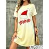 Fashion Elegant Christmas Printed Dress For Women Short Sleeve O-Neck Christmas Hat Letter Pattern Loose Mini Dress Casual Robe