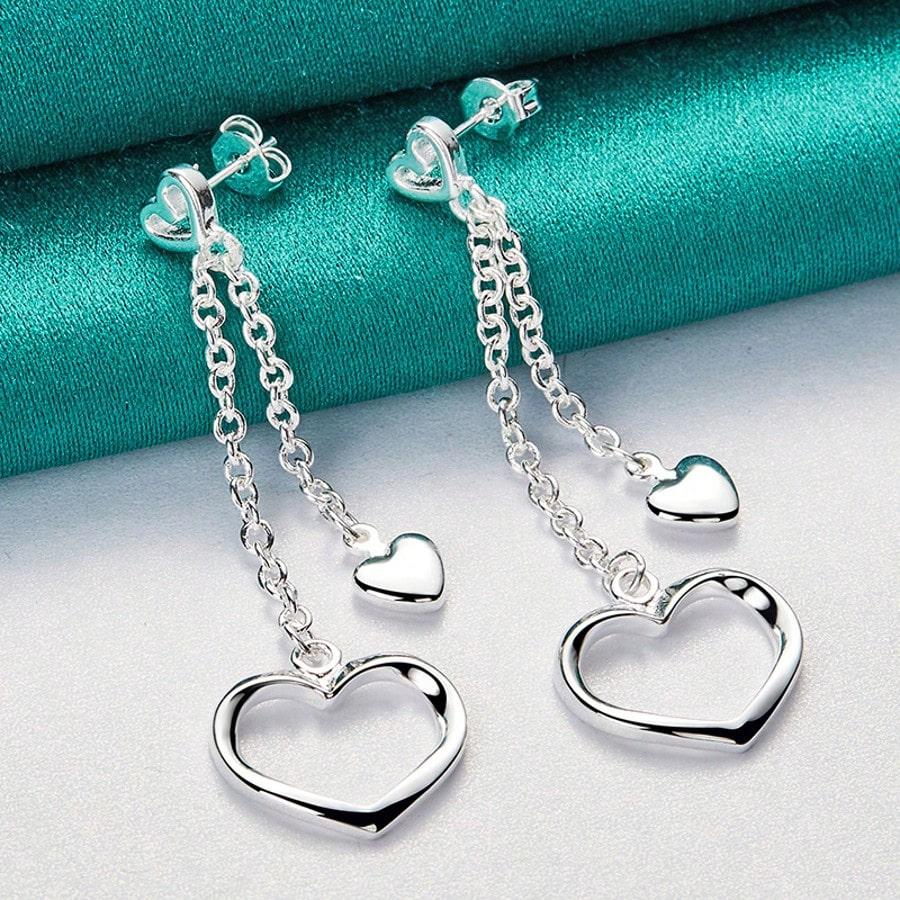 925 Sterling Silver Plated Heart Hollow Flower Earrings For Women Fashion Wedding Engagement Charm Jewelry