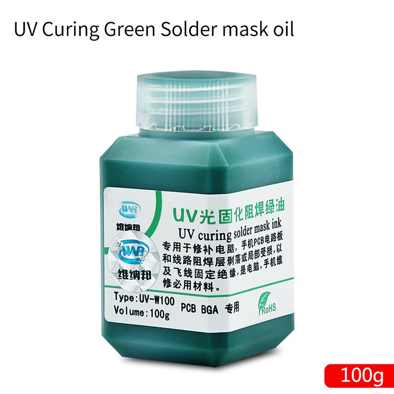 100 g/10 cc UV-härtende grüne Lötstopplacktinte, Schweißpastenöl für BGA-Leiterplatten, Schutzlack, verhindert korrosive Lichtbögen