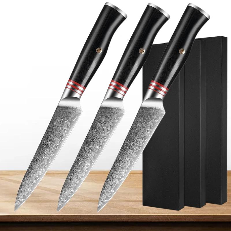 Japanese Utility Knife 5-Inch Boning Knife Damascus Steel 67 Layers Full Tang Damascus Knives Wood Handle Sharp Japanese Knife