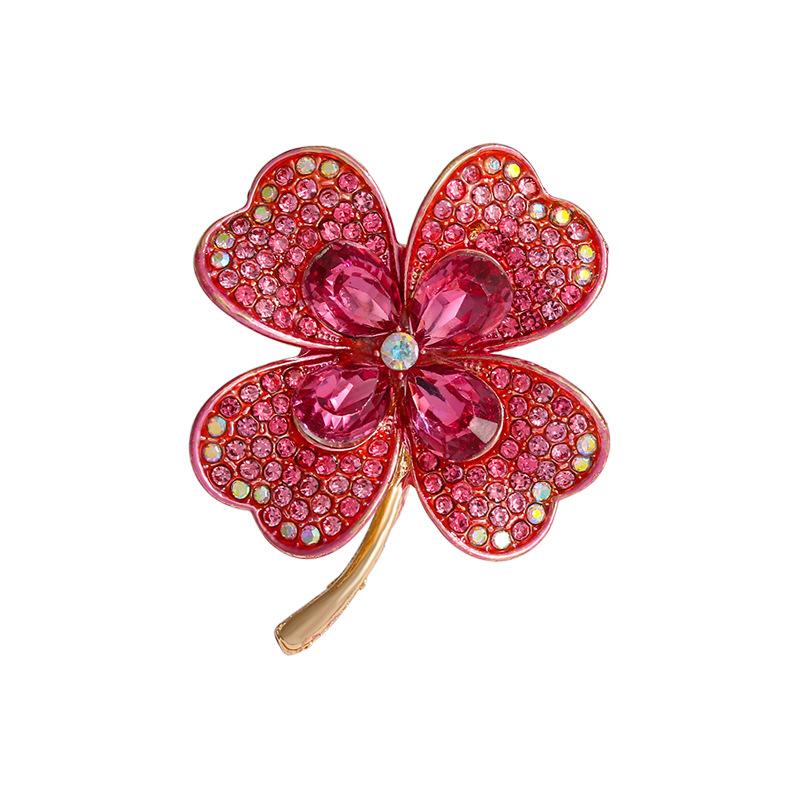 New green zircon four-leaf clover brooch women's high-end blazer high-end corsage clothes collar silk scarf buckle