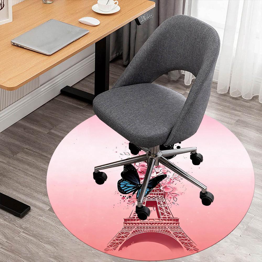 

1pc Paris Butterfly Round Chair mat office Area Rug - Non-Slip, Floor Mat for Office, Bedroom, and Indoor Decor p127218 80cm by 80cm