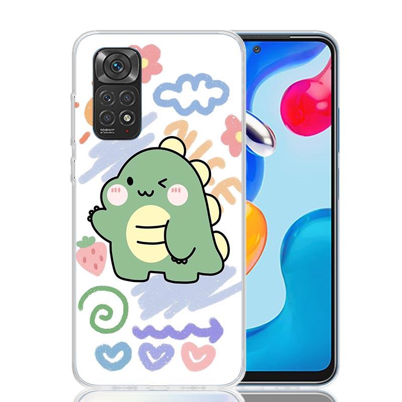 Dinosaur Cartoon Cute Phone Case For Xiaomi Redmi Note 15 14 13 12S 12 Pro Plus 11S 11E 11 11T 10S 10 Art Soft Pattern Cover Red
