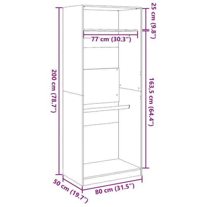 VidaXL Garde-robe chêne sonoma 80x50x200 cm bois d'ingénierie, armoire de rangement, organisateur de garde-robe, armoire, 3307794
