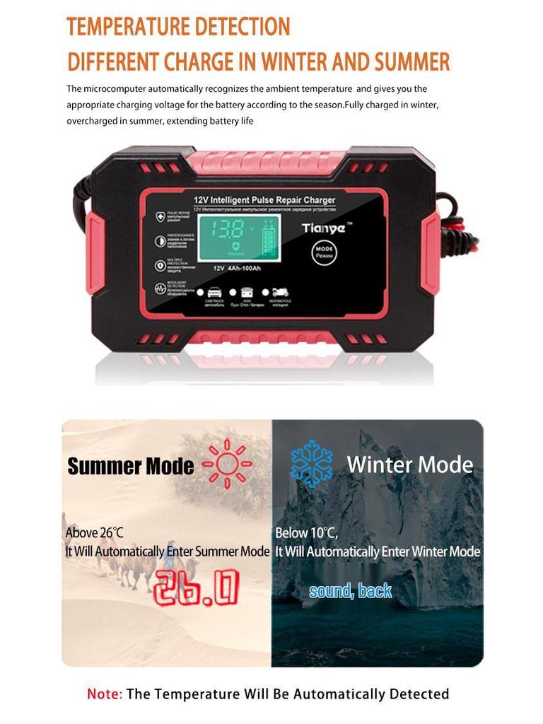 12V 6A Smart Universal Lead-Acid Battery Charger for Motorcycle & Car