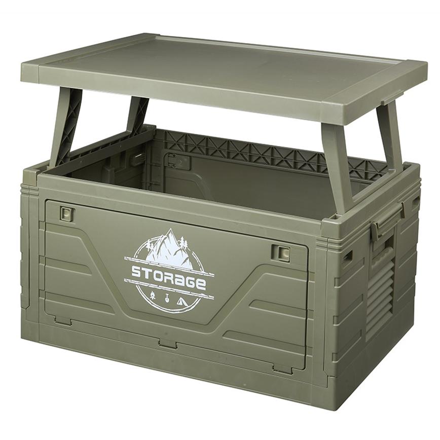 Foldable Plastic Storage Box Side Opening Extended Lid As Table Board Home Storage Case Outdoor Camping Organizer Bin