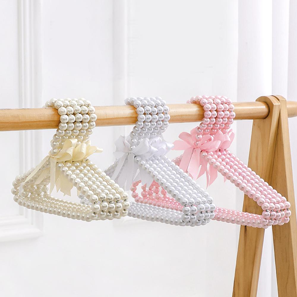 5pcs Pet Clothes Hanger Artifical Pearl Bow Rack Dog Hanger Plastic Pearl Bead Clothes Hangers Cat Clothing Kid Hangers Orga
