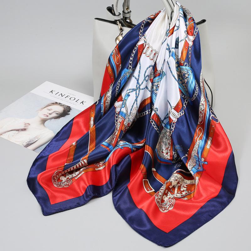 Small silk scarf women's large square scarf yarn scarf spring, autumn and winter matching shirt middle-aged mother square 91 × 91 thin scarf