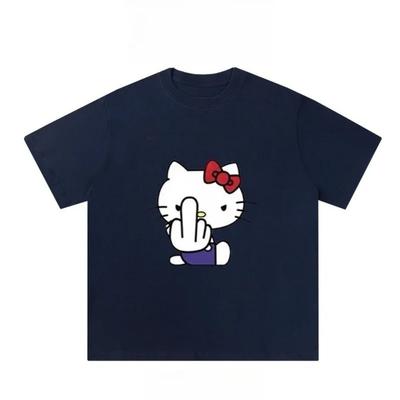 Amerikanisches Hello Kitty Fun Print 2025 Damen Cartoon Peripherie Top Trend Übergröße Locker Lässig Kurzarm T-Shirt