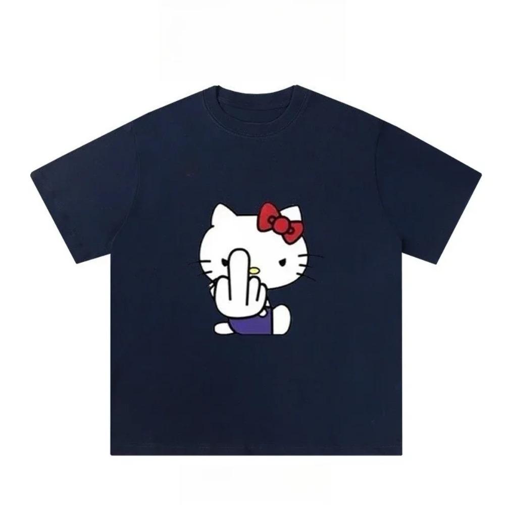 American Hello Kitty Fun Print 2025 Women's Cartoon Peripheral Top Trend Plus Size Loose Casual Short-sleeved T-shirt