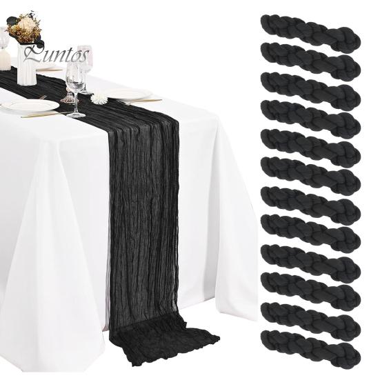Soft Polyester Table Runner Rustic Cheesecloth Runner, Wedding Sheer Kitchen Dining Accessory Boho for Bridal Shower Baby Elegant Party