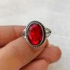 Vintage Style Deep Red Garnet Oval Ring, 925 Sterling Silver, Braided Rope Bezel Cocktail Ring