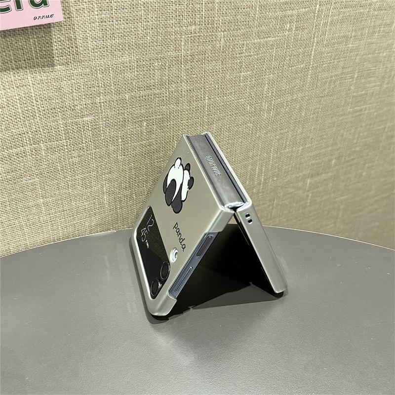For Samsung Galaxy Z Flip 6 5 4 3 Case Z Flip6 ZFlip6 Cartoon Panda Bracelet Electroplated Silver Shockproof Back Cover