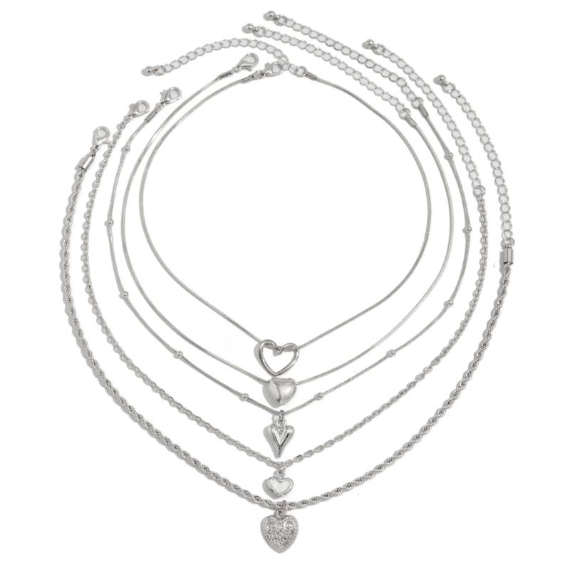 Stylish Stackable Heart Pendant Necklace Set Multilayer Clavicle Chain Gold Jewelry For Casual Or Formal Outfits