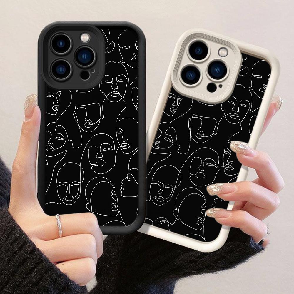 JT238 Face Line Mini Art for iPhone 17 16 15 14 Pro Max Samsung S26 S25 Ultra A17 A16 A07 A56 A36 A26 A55 Xiaomi 15T Redmi 15c Note 14 13 Soft Case