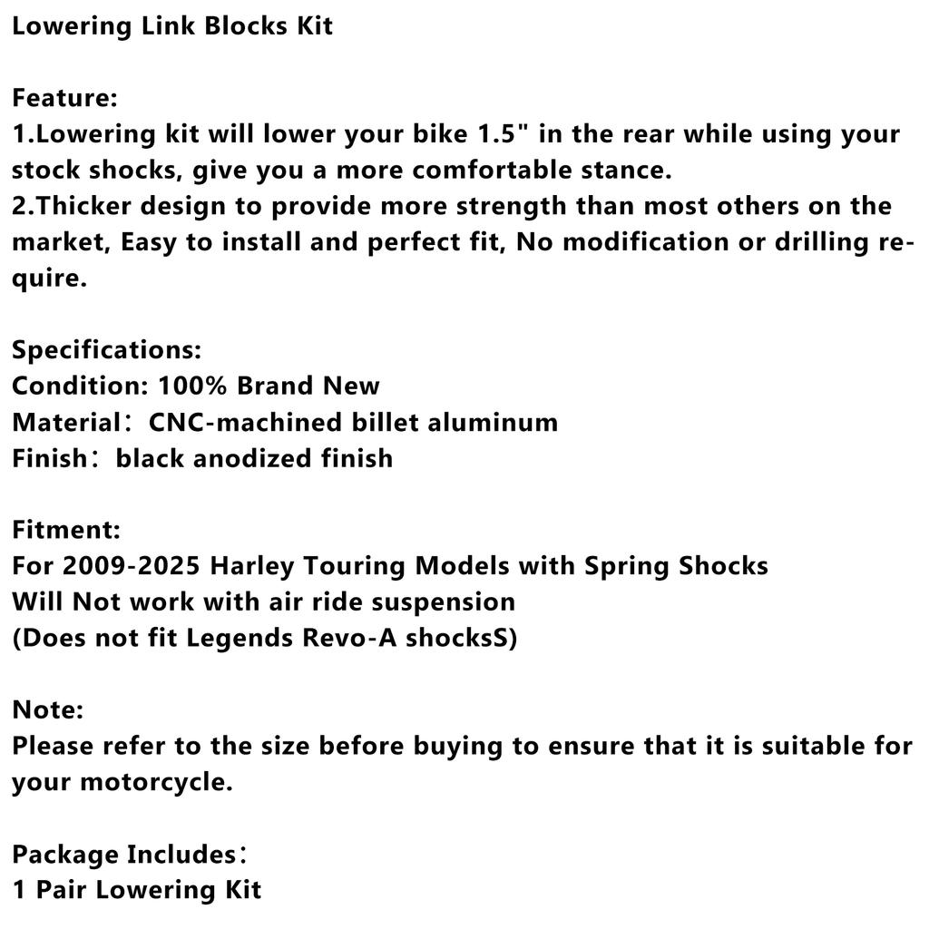 1.5" Lowering Link Blocks Kit For Touring Street Glide Road King Electra 2009-2025