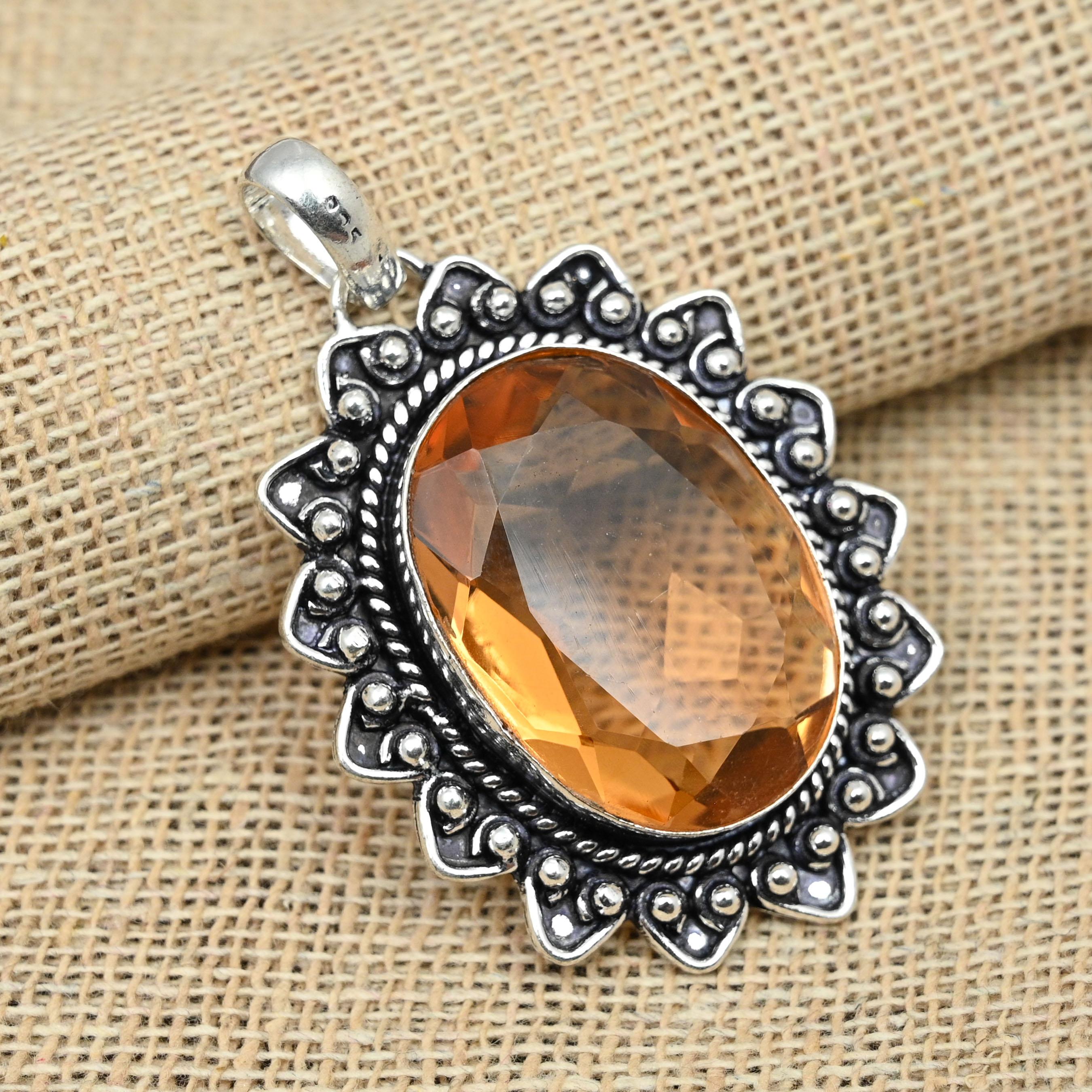 

Драгоценный камень морганит, стерлинговое серебро 925 пробы, подвеска ручной работы, ювелирное изделие, изысканный подарок для нее 2.04 Inches оранжевый