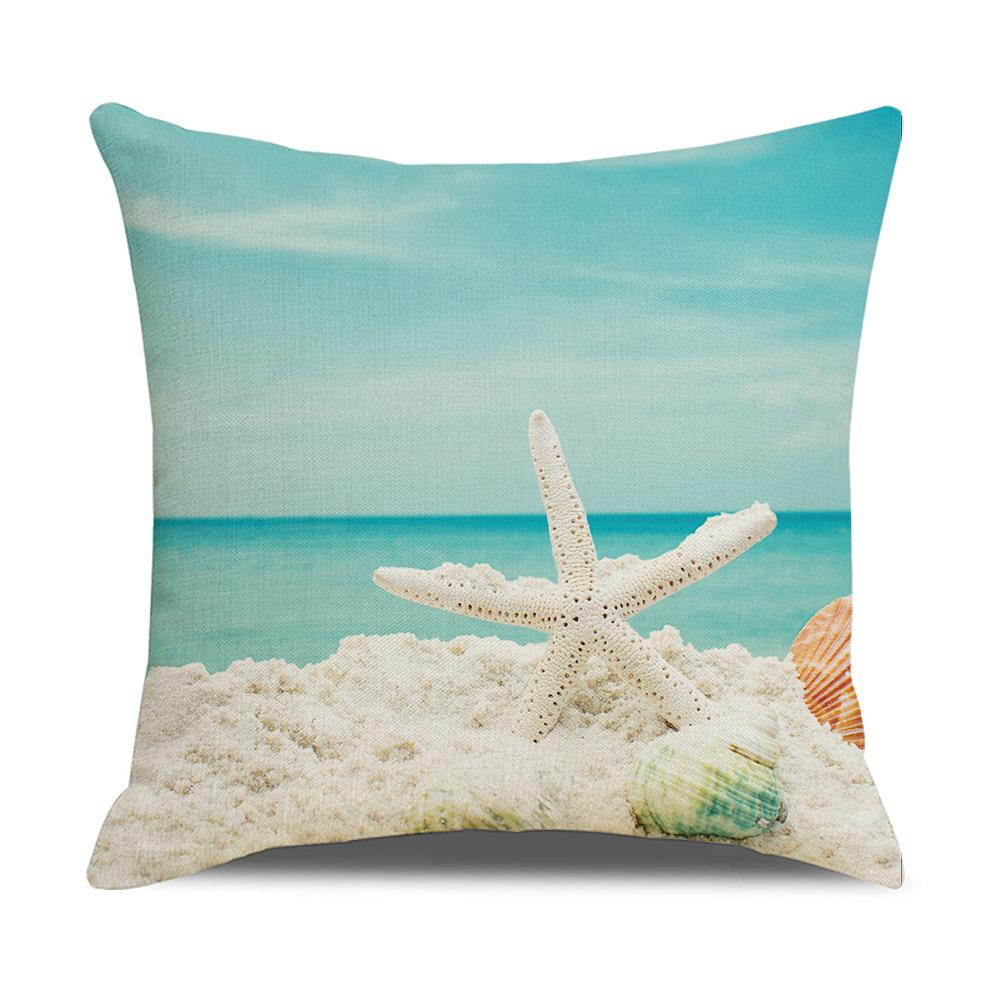 Retro Mediterranean Ocean Digital Print Linen Pillow Reading Cushion Home Furnishings
