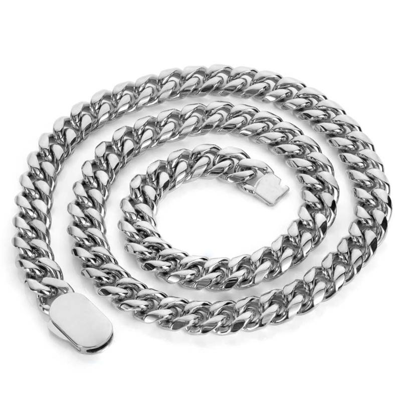 Custom Logo 12MM Cuban Link Necklace for Men Stainless Steel 18K Gold Hip Hop Chain Fine Jewelry