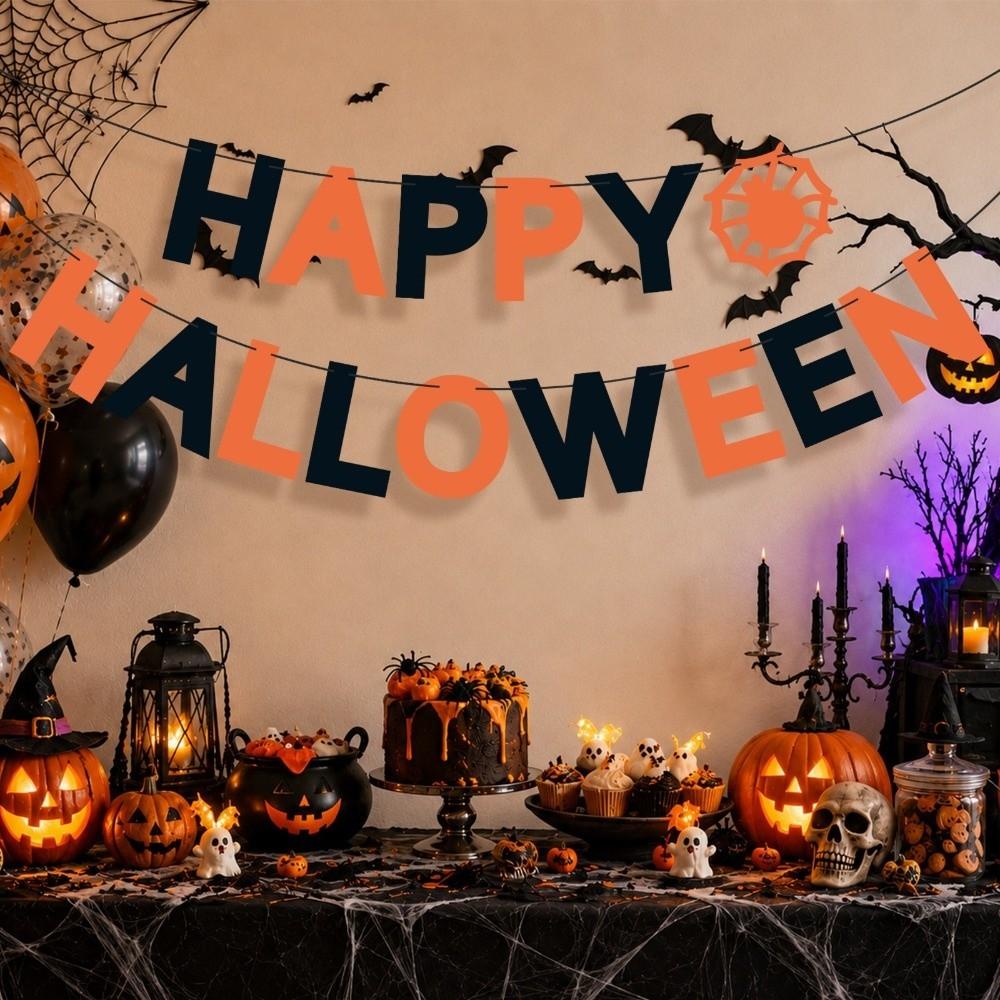 Funny Happy Halloween Banner Reusable Photo Props Party Decor Pull Flag Durable Handmade Halloween Paper Pull Flag