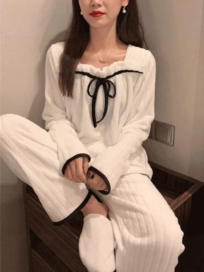 

2026 Women s Coral Fleece Pajama Set - Long Sleeve, Thick Flannel for Winter/Spring/Autumn M (75-95 jin recommended)