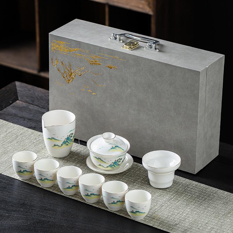 White Porcelain Mutton Fat Jade Kung Fu Tea Set - Perfect for Home, Workplace, or Gift